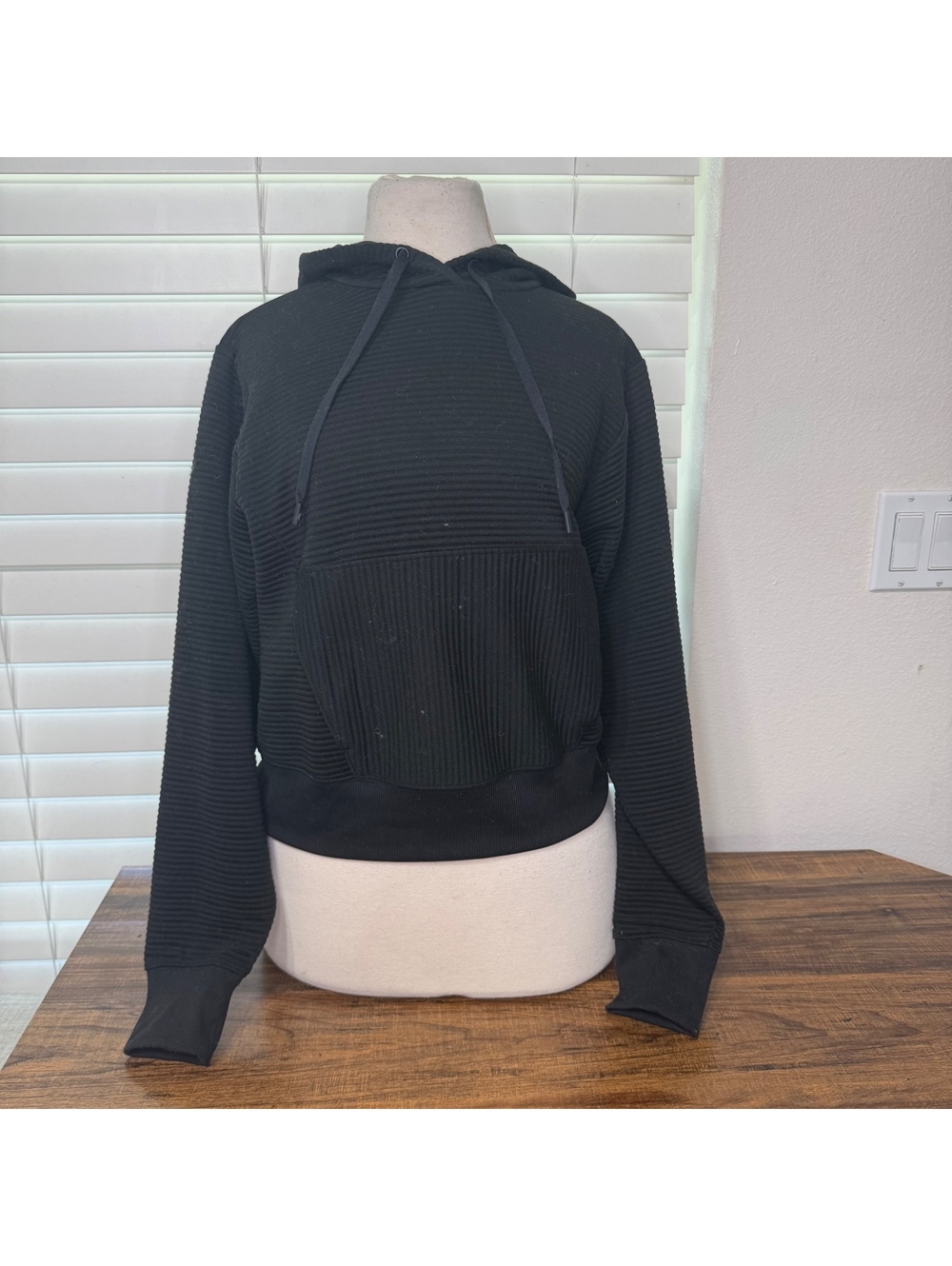 DSG Black Ribbed Hoodie Woman's Sweatshirt Size XS